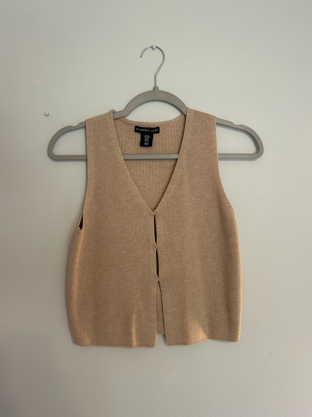 Sincerely Jules Taupe Knit Button Vest